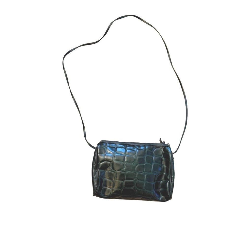 Dover Women's Crossbody Bag Green Leather Croc Embossed Sling Purse Vintage 70s